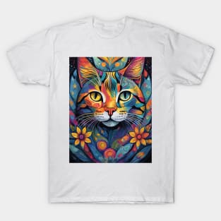 vibrant and colourful cat art design T-Shirt